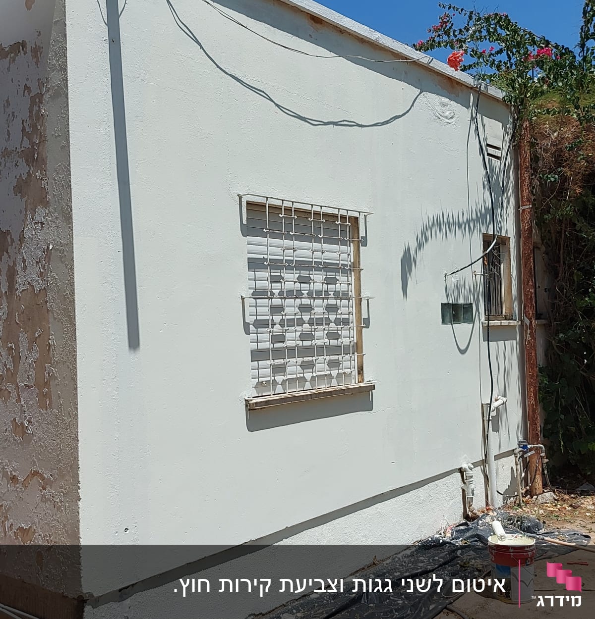 גג שטוח עם צינור בולט וענף יבש